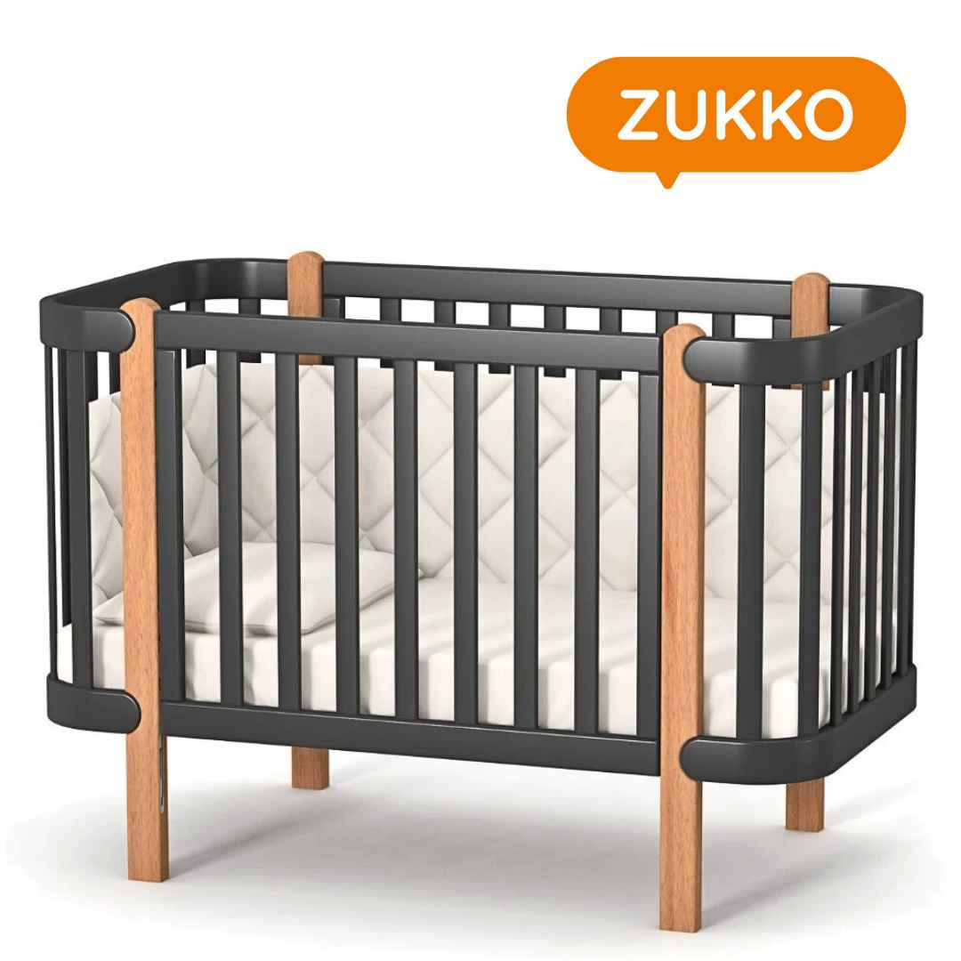Dětská postýlka Zukko Gekko Kids 120x60. Tmavě šedá / Přírodní buk
